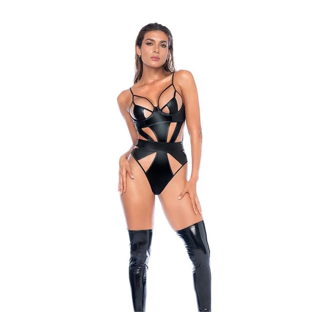 Bodysuit - L - Wet Look Black