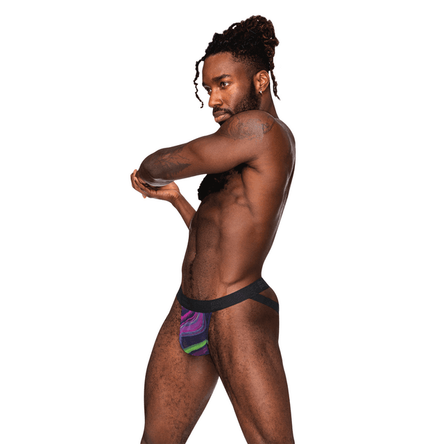 Strappy Jock with Black Cockring - S/M - Galactic Swirl