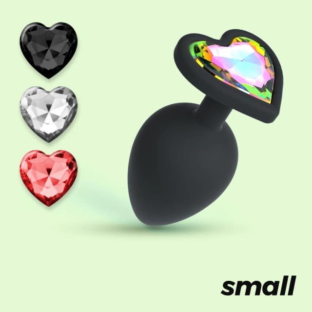 Cuore - Anal Plug with Four Interchangeable Jewels - Small - Black