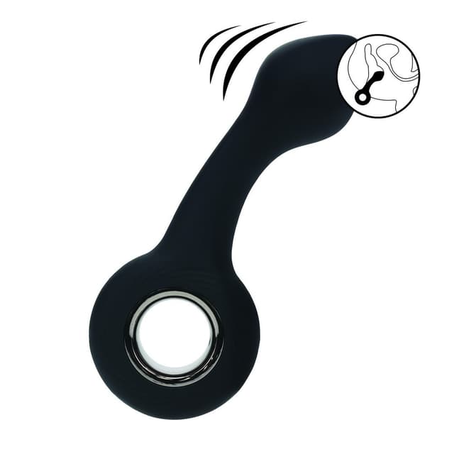 Vibrating Bulb Silicone Prostate Massager with Loop - Black