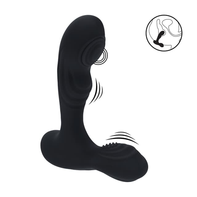 Vibrating and Tapping Silicone Prostate Massager with Ball Stimulator - Black