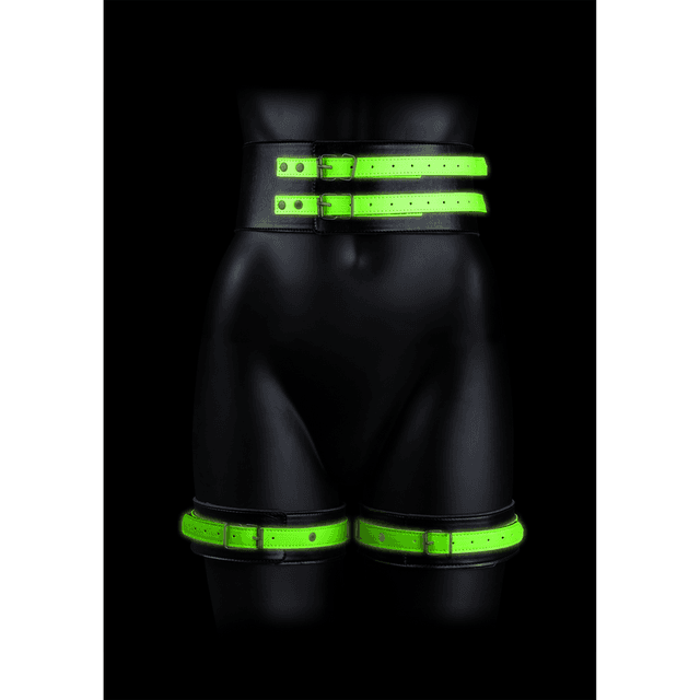 Thigh Cuffs with Belt and Handcuffs - Glow in the Dark - S/M