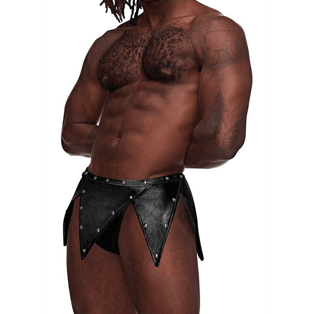 Eros - Gladiator Kilt Design with an Attached Thong - L/XL - Black