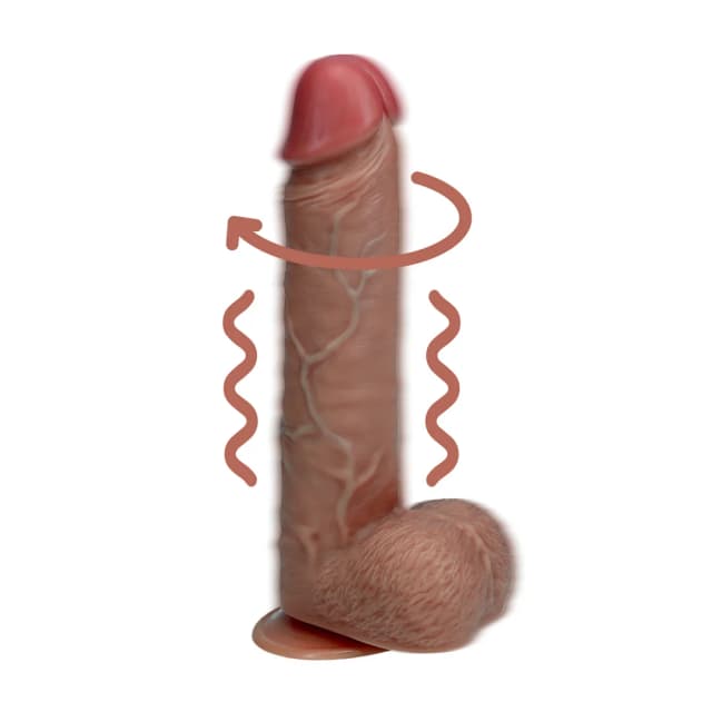 Vibrating and Rotating Straight Cock with Balls - 8 / 20,5 cm - Tan
