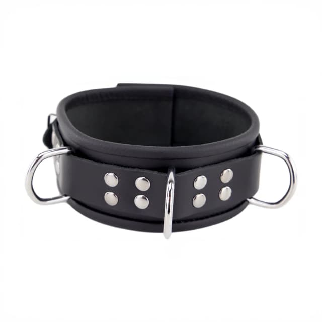 Leather Necklace 3 D Rings - Black