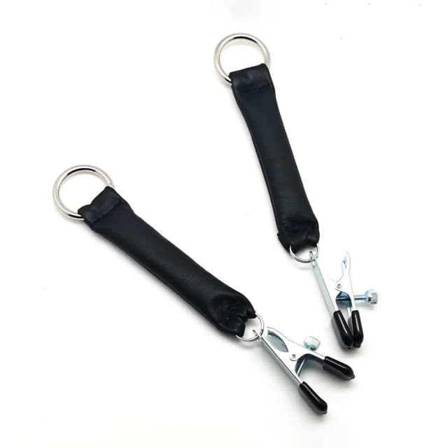 Breast Clamp with Leather Weight 2 x 80 gr - Black/Silver