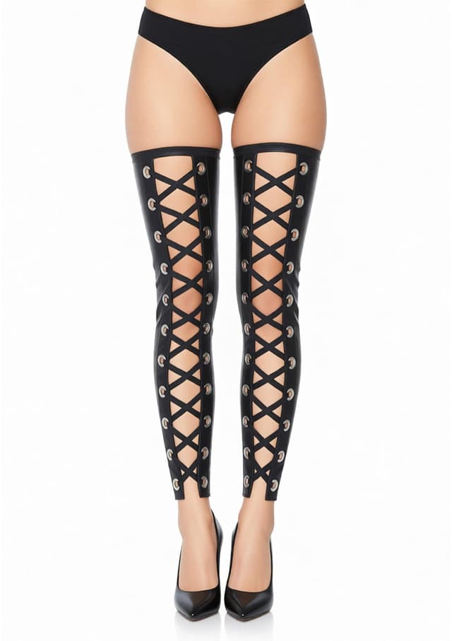 Wetlook Footless Lace Up Thigh